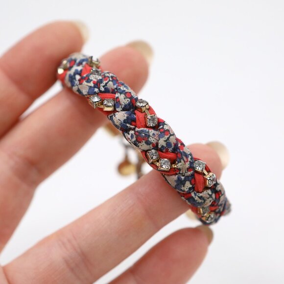 Vintage J Crew x Liberty Fabrics Braided Bracelet Rhinestones Red Blue Floral - Picture 4 of 10